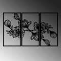 Decoratiune de perete, Flower 8, Metal, 37 x 65 cm, 3 piese, Negru
