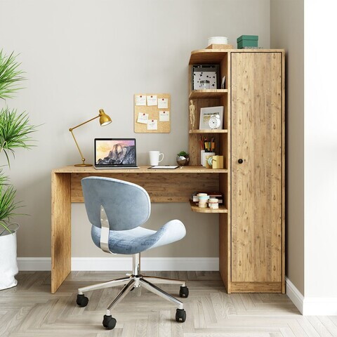 Set birou si biblioteca, Hanah Home, 2077, 143.2x143.2x50 cm, PAL MELAMINAT, Maro