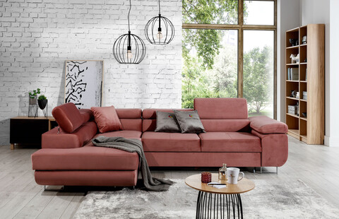 Coltar extensibil stanga 4 locuri, ELTAP, Anton, 272x203x85 cm, lemn/poliester, roz