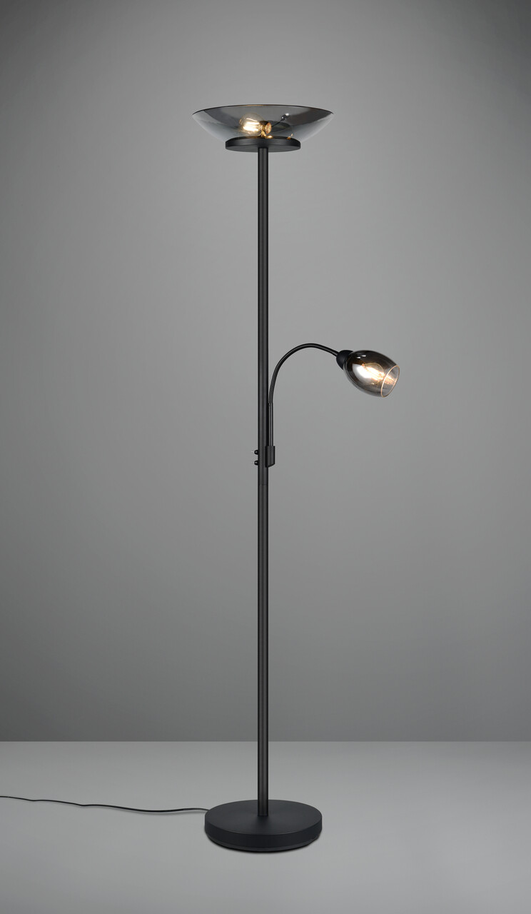 Lampadar Gerry, RL, 34x180 cm, 18W/10W, 2x E27, 1x E14, metal, negru mat/gri - view 2