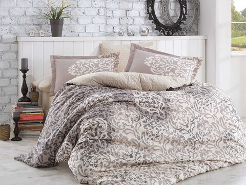 Lenjerie de pat dubla king, 3 piese, 220x240 cm, 100% bumbac poplin, hobby, serenity, gri