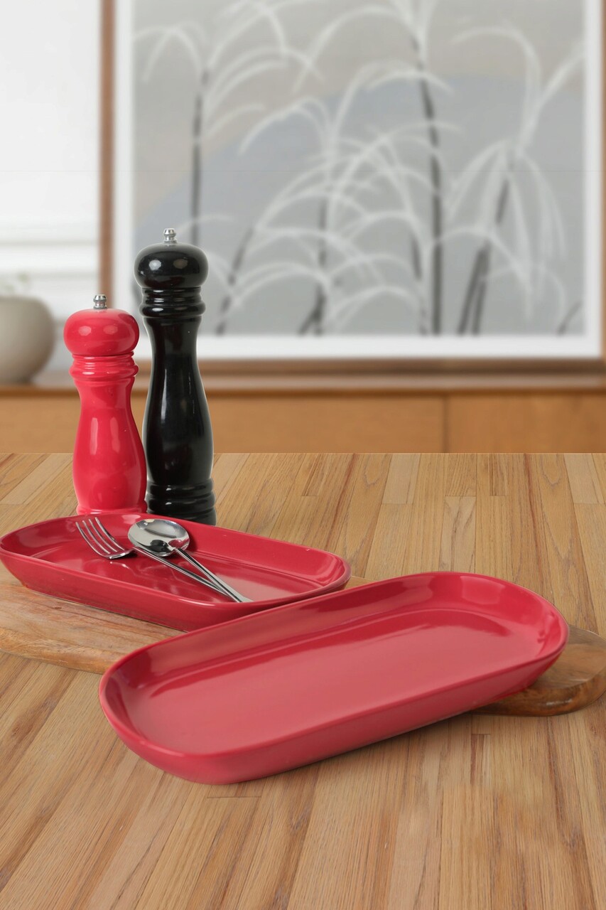 Set platouri servire, Keramika, 275KRM1889, Ceramica , Nu absoarbe apa, Rosu - 1 | YEO