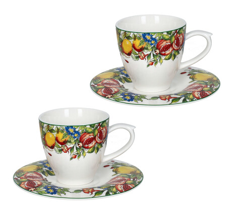 Set 2 cesti cu farfurie pentru cafea, Prospero, Brandani, 12.5x6.5 cm, 60 ml, portelan New Bone China
