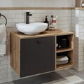 Dulap de baie cu chiuvetă, Hanah Home, 2453, 75x58x45 cm, MDF, Pin Atlantic / Antracit