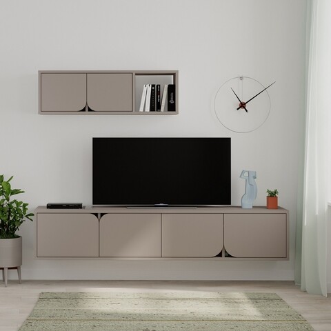Comoda TV cu raft, Decortie, Spark, pal melaminat, mocha