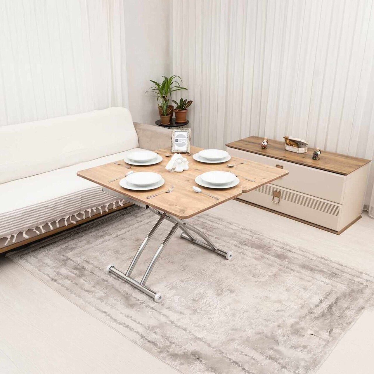 Masuta de cafea, Hanah Home, Mini Juppo Ext, MDF, Pin / Crom — imaginea 3