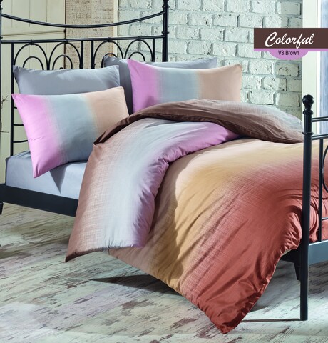 Lenjerie de pat pentru o persoana Colorful, Majoli Home Collection, 3 piese, 160x240 cm, 100% bumbac ranforce, multicolor