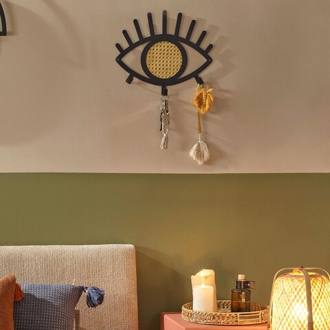 Cuier de perete, rattan eyes metal wall hanger, 35x30 cm, otel, negru