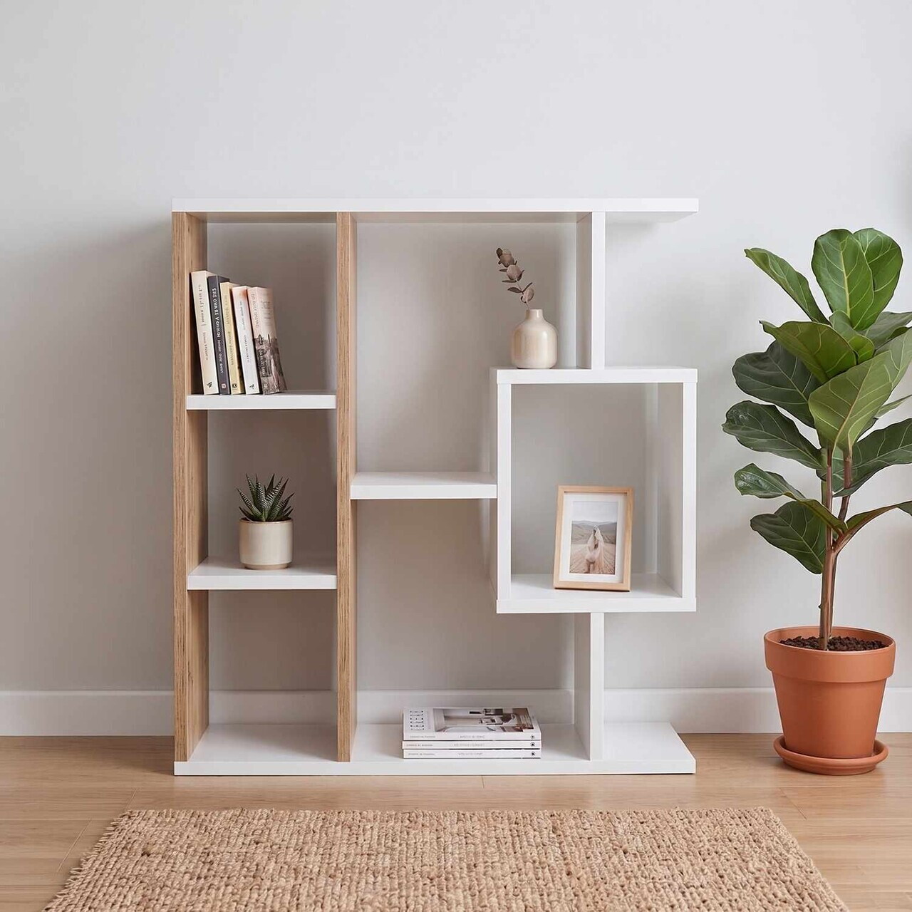 Corp biblioteca, Hanah Home, Yegane, 70.9x74.5x19.7 cm, Pin Atlantic / Alb — imaginea 6