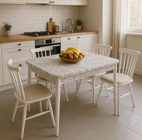 Set masa extensibila si 4 scaune, Fairfax, Lidya, Lemn de fag, Alb