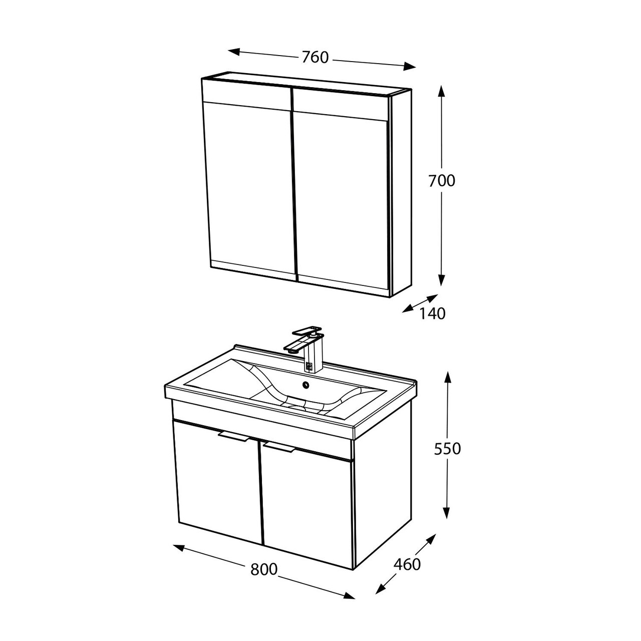 Set mobilier de baie (2 piese), Hanah Home, Carıno 80, Pin / Alb Mat - view 6