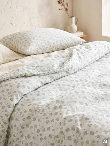 Lenjerie de pat King Size, EC Clover, Homla, 200x220 cm, 3 piese, bumbac, alb/verde