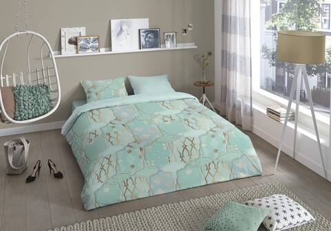 Lenjerie de pat pentru doua persoane, Good Morning Jade, 100% bumbac, 3 piese, multicolor