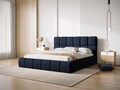 Pat tapitat cu tablie si lada depozitare, Bellis, Micadoni Home, BL, 200x200 cm, catifea, albastru inchis