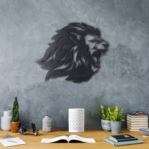 Decoratiune de perete, roar lion, metal, dimensiune: 40 x 50 cm, negru