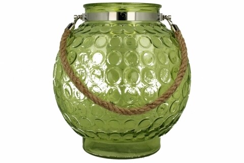 Felinar Okragly, Duo, 28.5 cm, sticla, verde