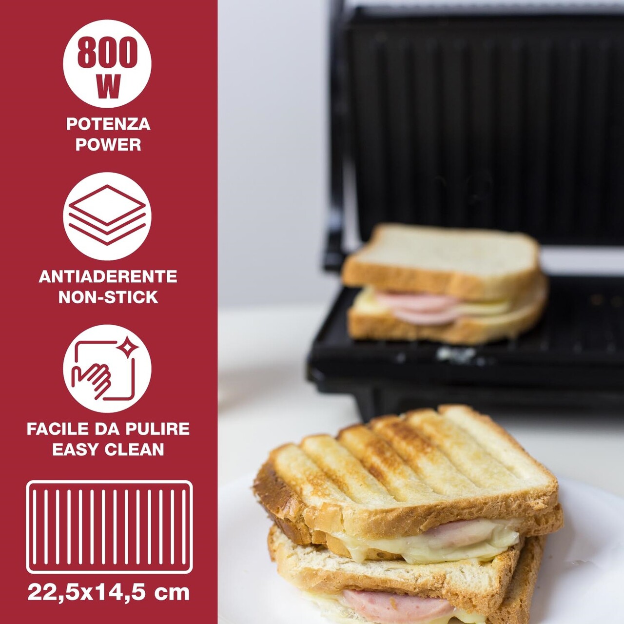Grill electric reglabil Beper, 26.5x23x8.5 cm, 800 W, aluminiu/plastic/metal, negru/argintiu - view 3