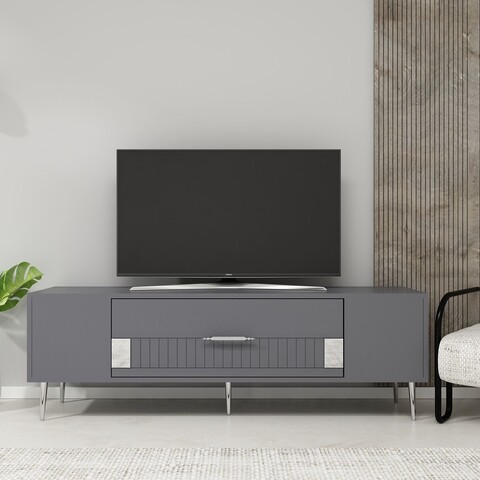 Comoda TV, Olivia, Dekolp4, Antracit / Argintiu