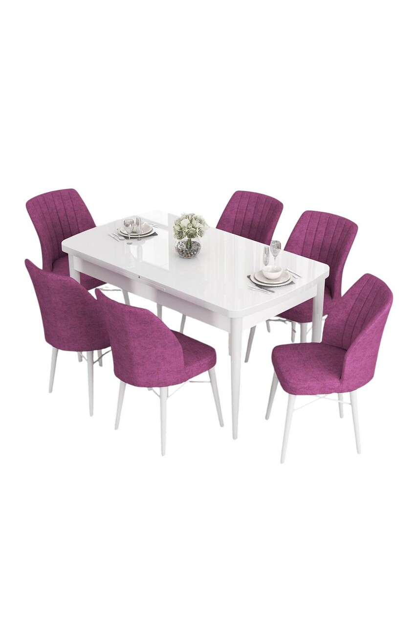 Set masa extensibila si scaune, Hanah Home, Eva, Alb/Mov - view 2