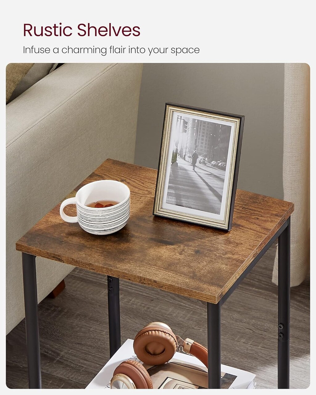 Set 2 masute, Vasagle, 40x30x50 cm, PAL/otel, maro rustic - imagine 9
