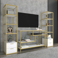Comoda TV, Retricy, Robbins, 198x39x160 cm, PAL, Aur/Alb