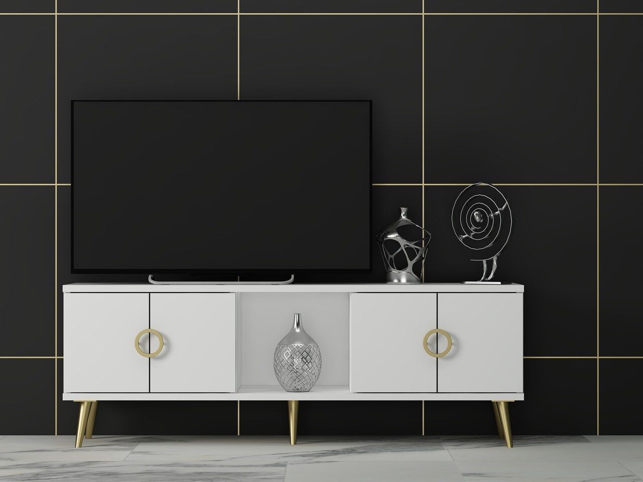Comoda TV, Odessa, Cey, 120x30x45 cm, PAL, Alb