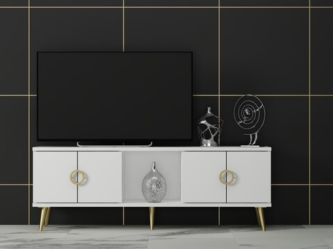 Comoda TV, Odessa, Cey, 120x30x45 cm, PAL, Alb