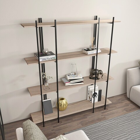 Corp biblioteca, Zena Home, Moss, 160x180x29.6 cm, PAL, Stejar / Negru mezoni.ro