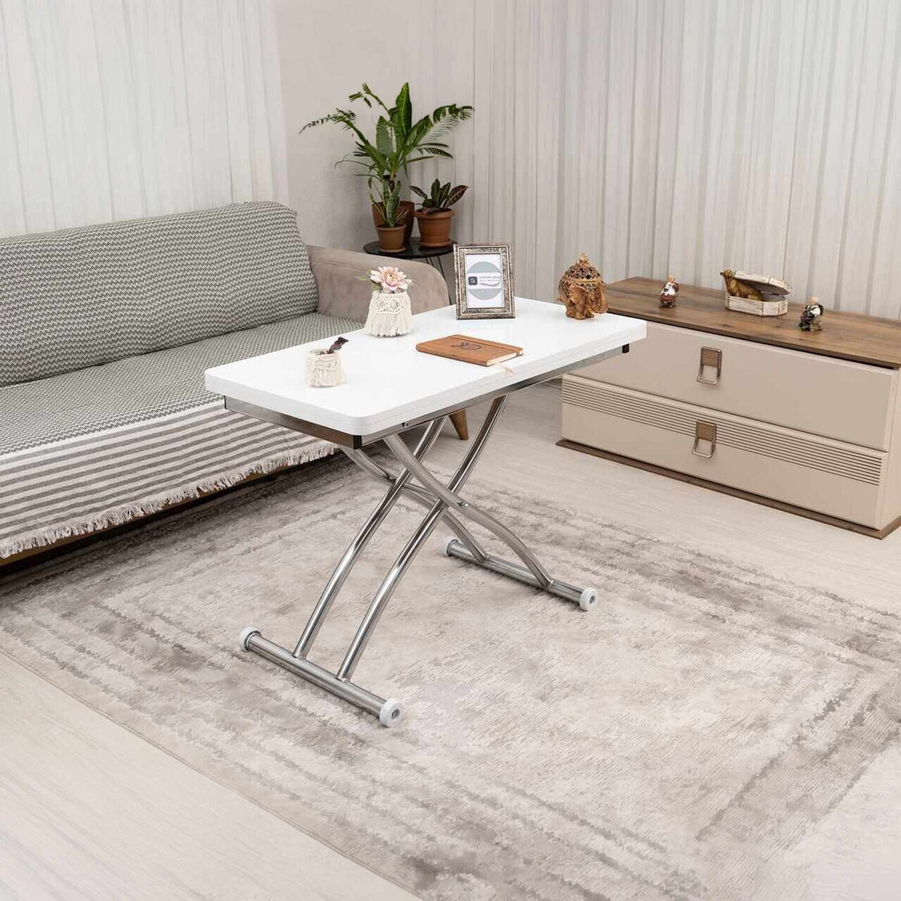 Masuta de cafea, Hanah Home, Mini Juppo Ext, MDF, Alb / Crom — imaginea 2