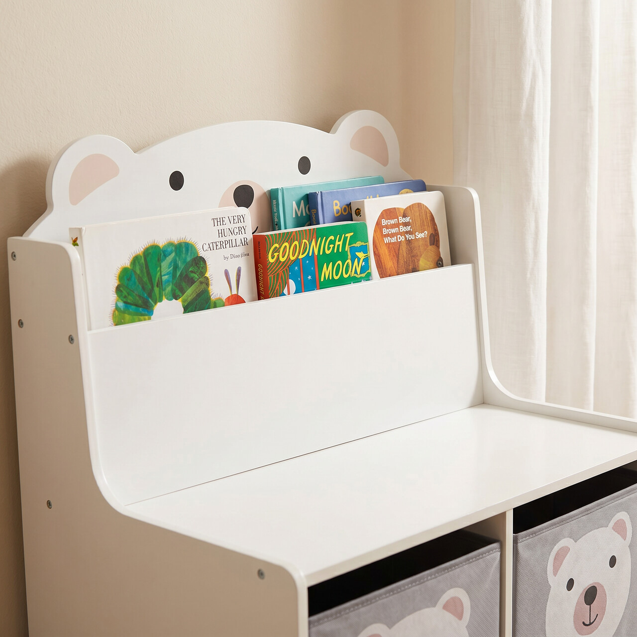 Organizator jucarii / mobilier camera copilului Bear, U-Grow, 60x42x61.5 cm, MDF, alb/gri - imagine 2