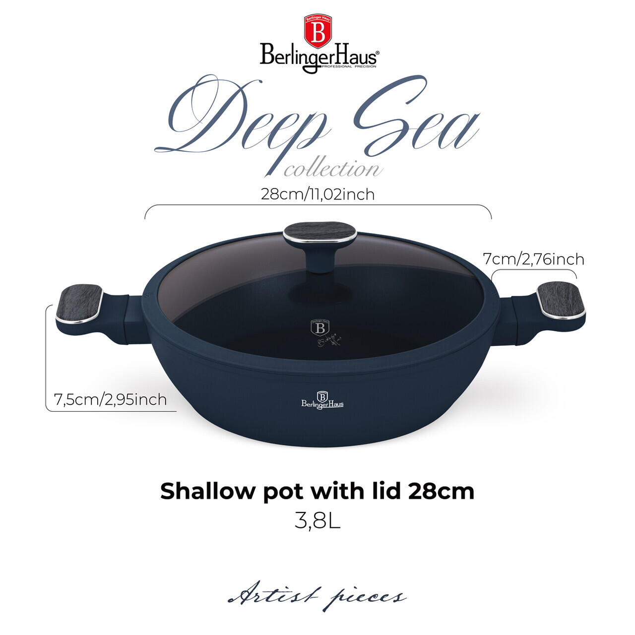 Oala cu capac Berlinger Haus, Deep Sea, 28 cm, 3.8 L, aluminiu forjat, albastru mat/gri - imagine 7