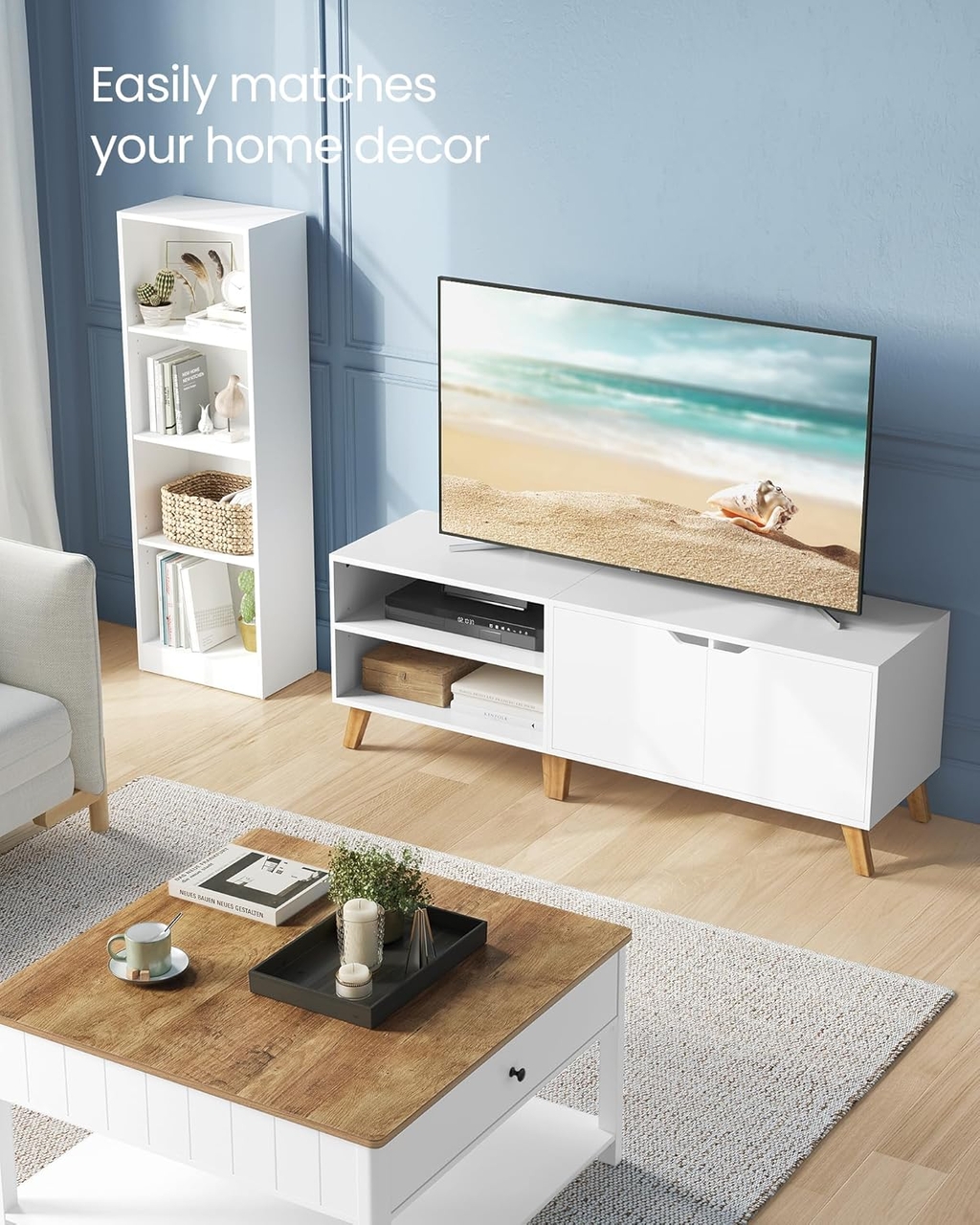 Comoda TV, Vasagle, 140x40x45 cm, TV pana la 65 inch, PAL, alb