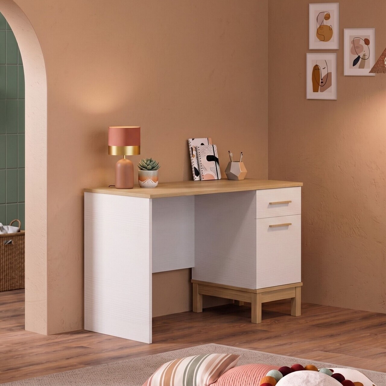 Birou Hanah Home Etto 120x77.3x65 cm PAL MELAMINAT Lemn / Stejar alb