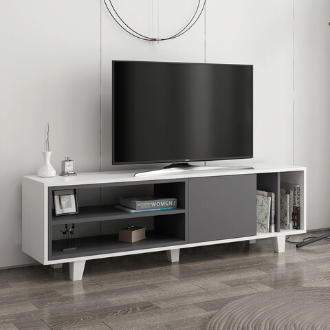 Comoda TV, Colman, Rosmar, 160x35x48.6 cm, Alb / Antracit Colman