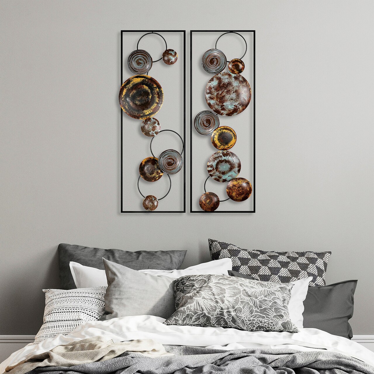 Decoratiune de perete, Textured, Metal, Latime: 32 cm / Inaltime: 92 cm / Adancime: 4 cm (2 bucati), Multicolor - 2 | YEO