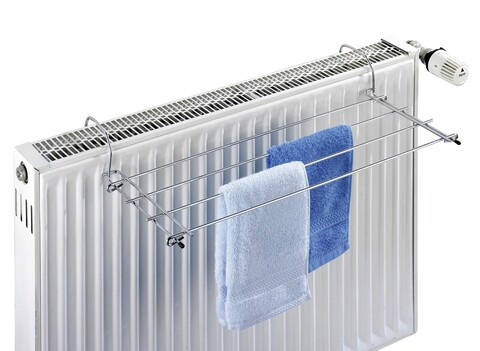 Uscator rufe cu suspendare pe calorifer, wenko, chrome, 57 x 23 x 7.5 cm, 2 m capacitate de uscare, metal, gri