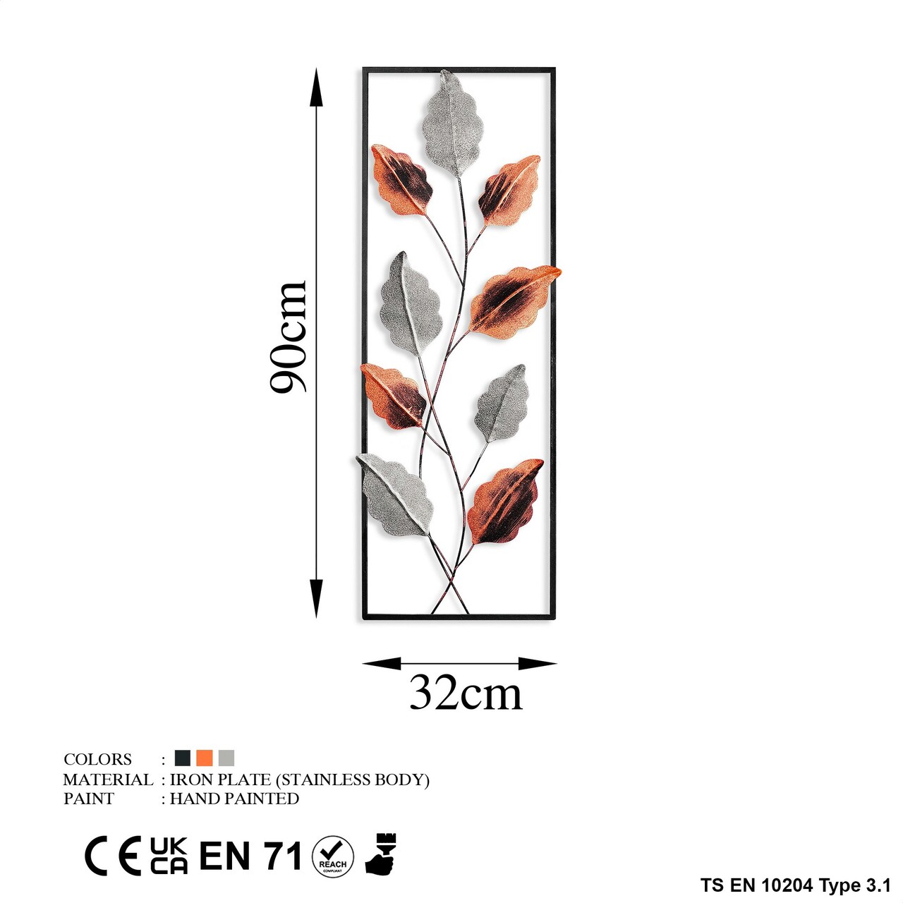 Decoratiune de perete, Fagus, Metal, Dimensiune: 32 x 90 cm, Multicolor