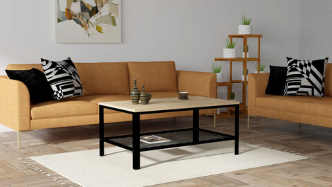 Masuta de cafea, puqa design, gold wooden , 100x43x60 cm, pal, safir / negru