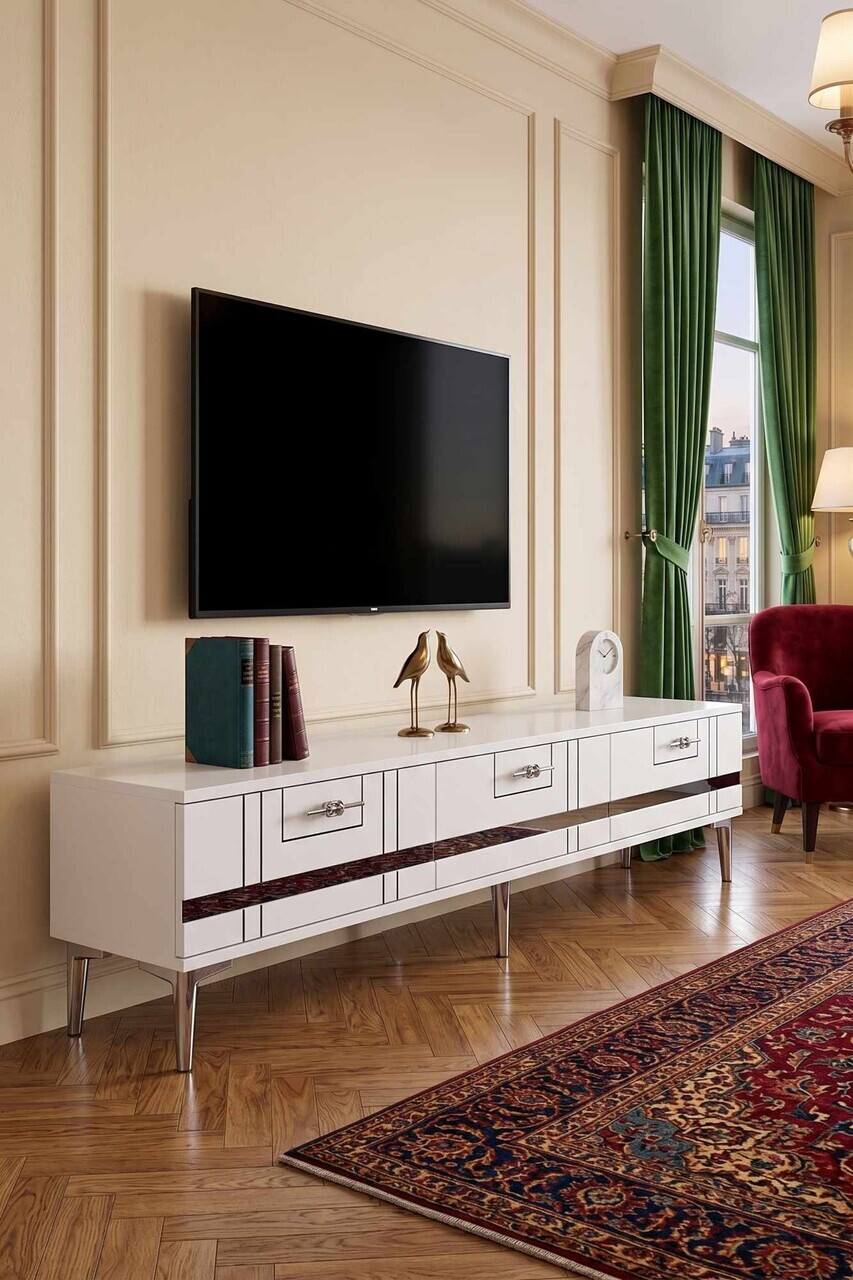 Comoda TV, Hanah Home, Ilay, 180x41x30 cm, Alb / Argintiu — imaginea 3