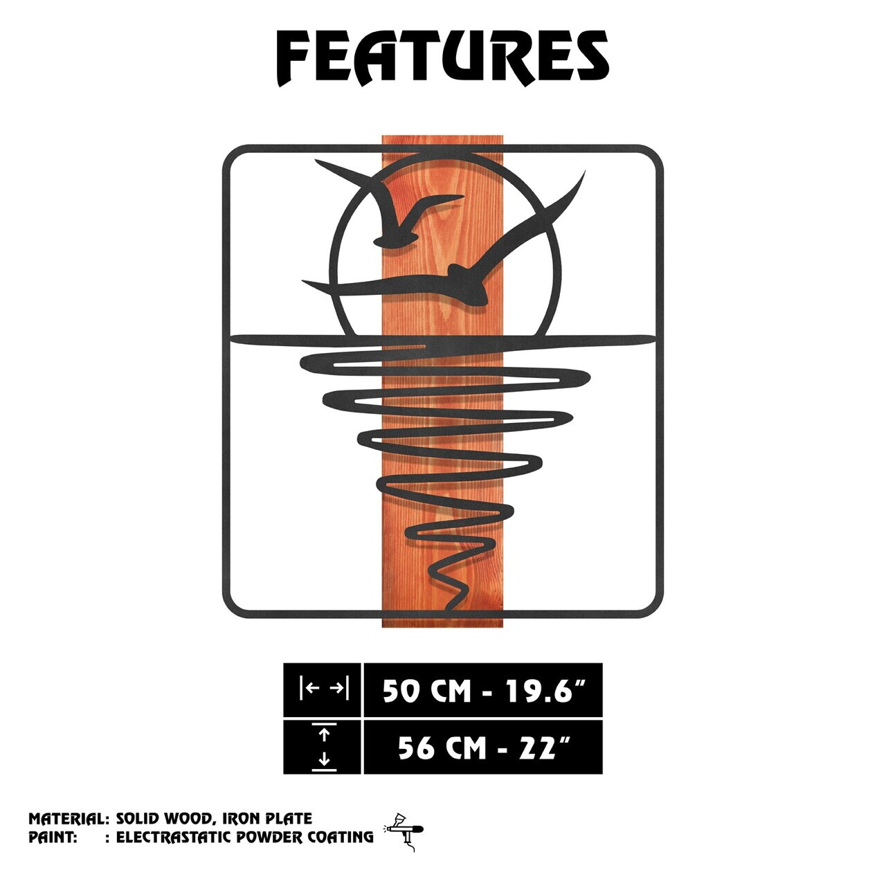 Decoratiune de perete, Horizon, Cadru: Lemn (Grosime: 2 cm), Roșu/Negru — imaginea 8