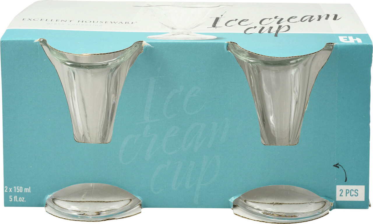 Set 2 cupe pentru desert / inghetata Ice Cream, 150 ml, D12x12 cm, stica, transparent