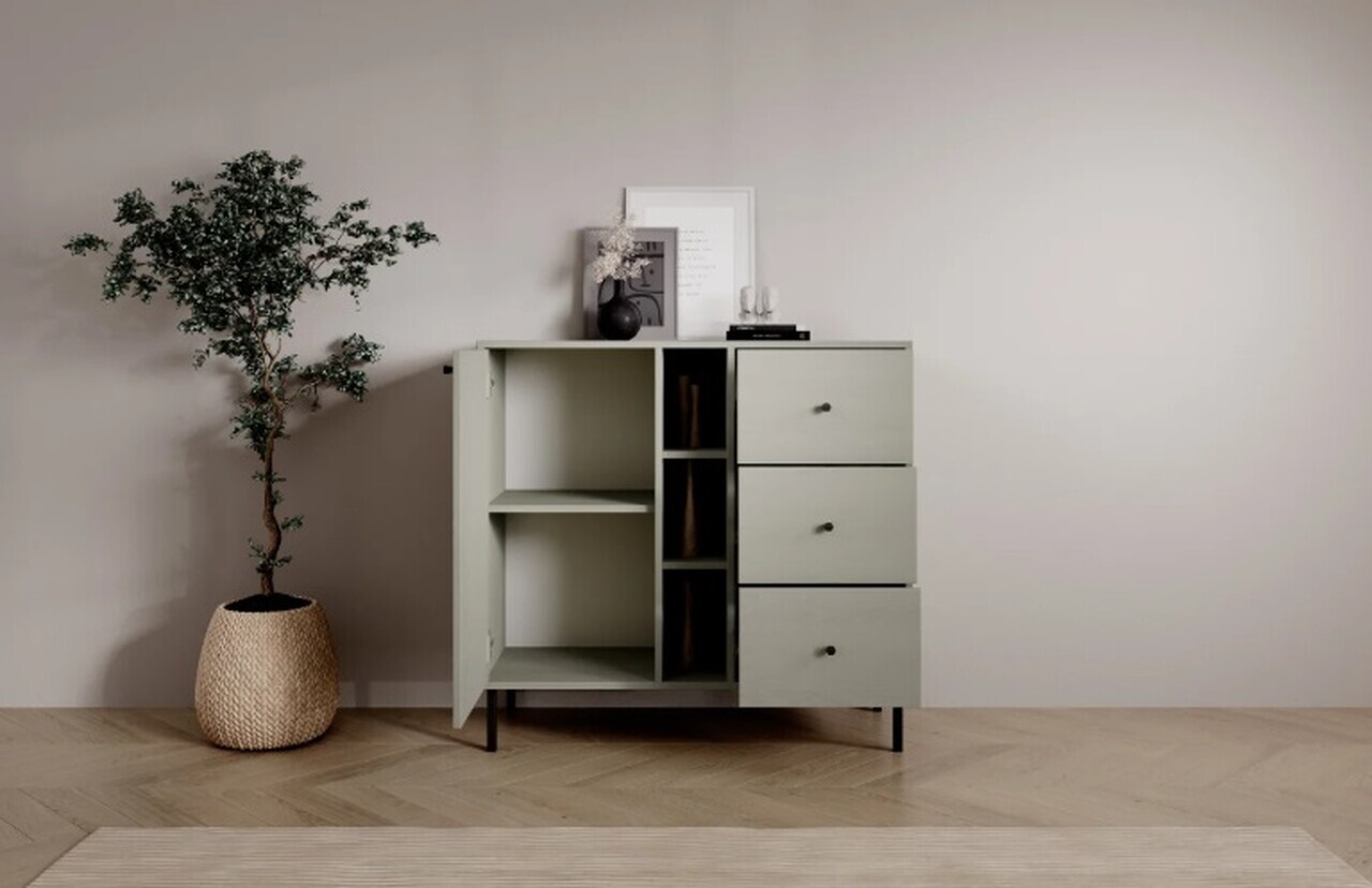 Comoda ADRK, Tili 1D 3S 3P, 100.2x40.8x95 cm, PAL laminat, verde eucalipt — imaginea 6