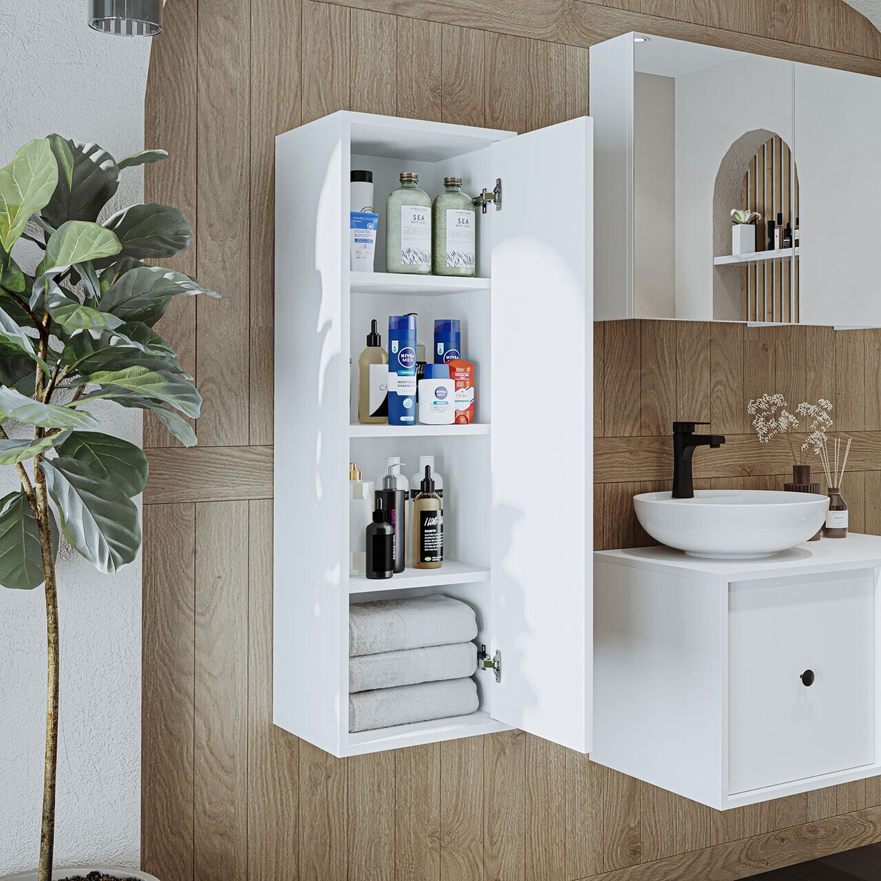 Dulap de baie, Hanah Home, 2204, 35x110x30 cm, MDF, Alb — imaginea 2