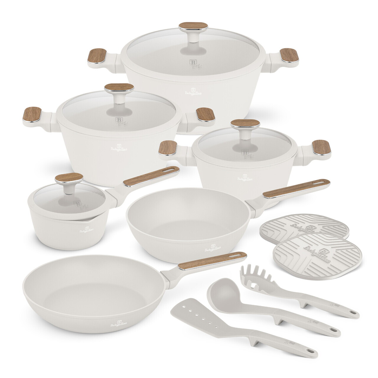 Set pentru gatit Berlinger Haus, Sahara Nordic, 15 piese, aluminiu forjat, crem mat/natur - imagine 2