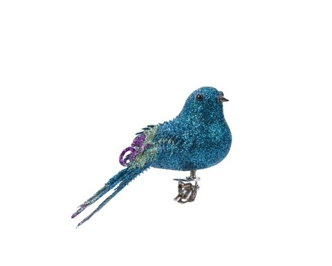 Decoratiune Bird on clip, Decoris, 14x4x5 cm, spuma, albastru