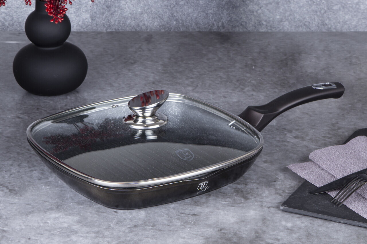 Tigaie grill cu capac Berlinger Haus, Shiny Black, 28 cm, 2.1 L, aluminiu forjat, negru - imagine 3