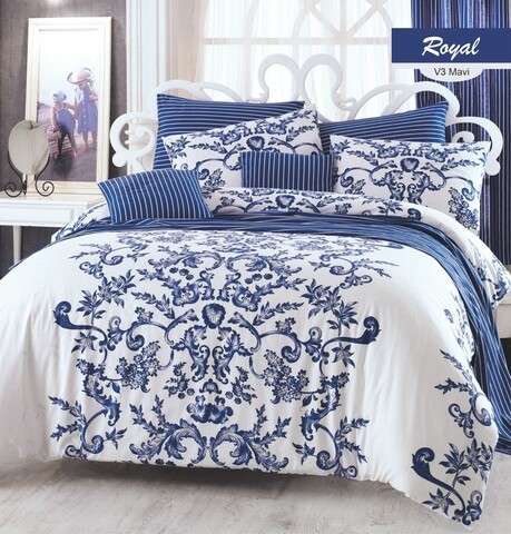 Lenjerie de pat pentru o persoana Royal, Majoli Home Collection, 3 piese, 160x240 cm, 100% bumbac ranforce, alb/mov