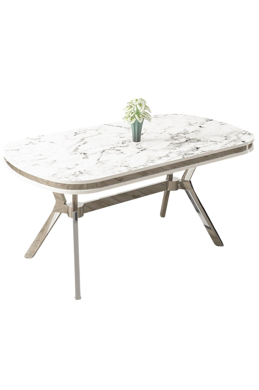 Masa, Hanah Home, Epal, 168x76x90 cm, Model de marmură albă / Crom — imaginea 2