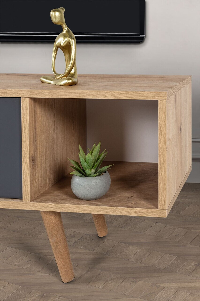 Comoda TV, Hanah Home, Mesir 3624, 160x47x35 cm, PAL, Stejar safir / Antracit — imaginea 5