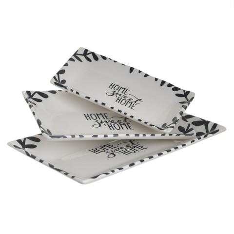 Set 3 platouri pentru servire Sweet Home, InArt, 27x16x4 cm, ceramica, alb/albastru